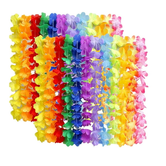Vibrant Hawaiian Flower Lei Necklace Set 50-Piece Tropical Luau Party Decorations for Beach Theme Events