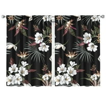 Vibrant Hawaiian Print Kitchen Curtains - 2 Pack 42x63 Inch Tropical Palm Leaf & Hibiscus, Light Filtering Tier Curtains