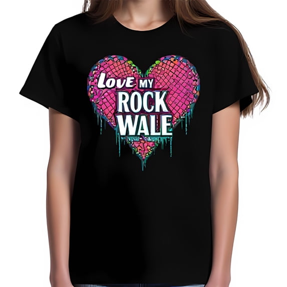 Vibrant Heart Black T-Shirt with Love My Rock Wale Design Unique Art Tee
