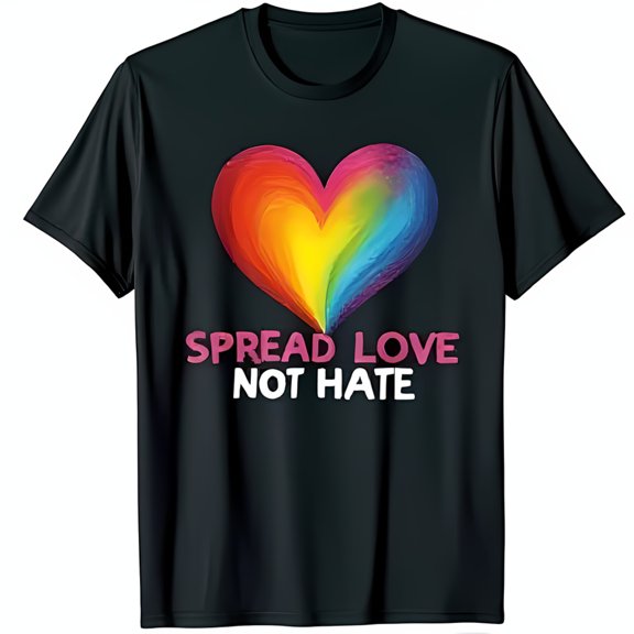 Vibrant Heart Crayon Art Black T-Shirt Spread Love Not Hate