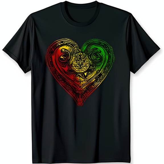 Vibrant Heart Design Black T-Shirt Cultural Symbol of Peace & Harmony