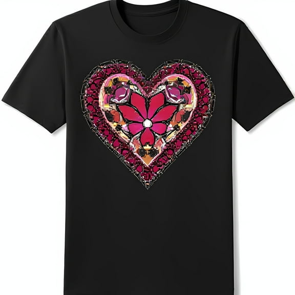Vibrant Heart Design Black T-Shirt Geometric & Patterns Bold Colors