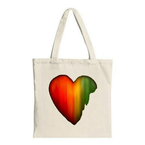 Vibrant Heart Design Tote Bag - Red Yellow Green Sections on Canvas Perfect for Shopping Travel & Parties Reusable & Stylish