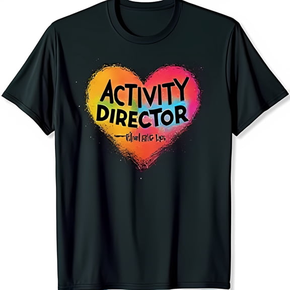 Vibrant Heart Graphic Black T-Shirt for Activity Directors 'Filling the Fun'
