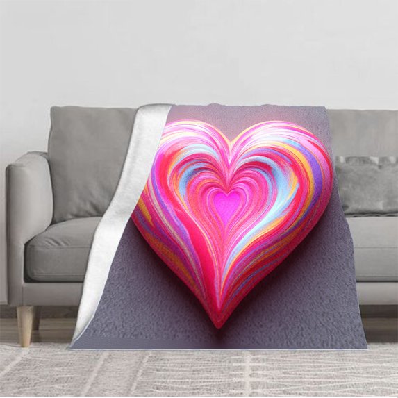 Vibrant Heart - Shaped Flannel Blanket - Soft Cozy and Warm with Colorful Swirls for Sofa Travel Bed and Chair