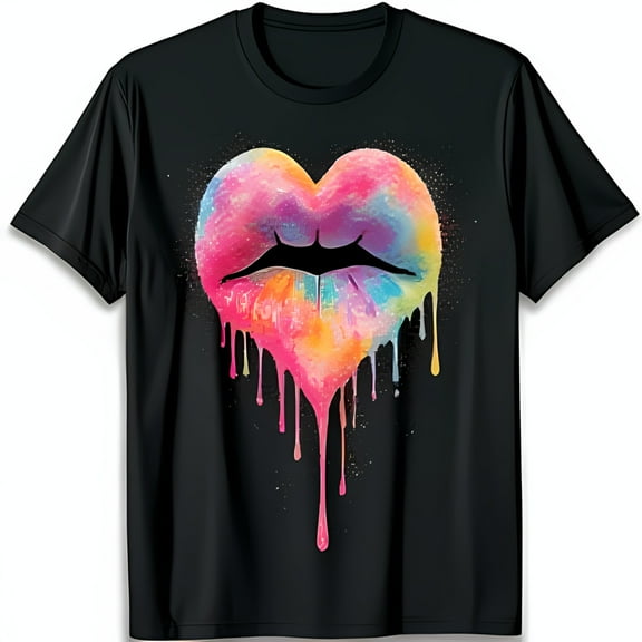 Vibrant Heart Shaped Mouth Graphic Black T-Shirt Bold & Eye Catching Design