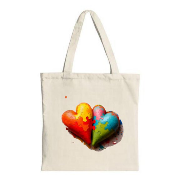 Vibrant Heart-Shaped Puzzle Pieces Tote Bag - Eco-Friendly Canvas Perfect for Shopping Travel & Parties