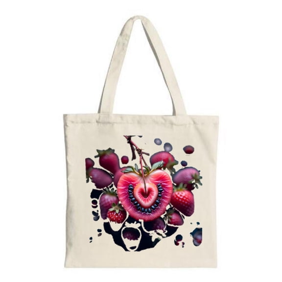 Vibrant Heart-Shaped Strawberry Tote Bag - Colorful Canvas Perfect for Shopping Travel & Parties Intricate Design with Fresh Feel