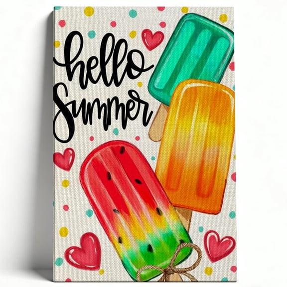 Vibrant "Hello Summer" Popsicle Framed Canvas Wall Art - Playful Seasonal Decor - Modern Home Decor for Kitchen, Patio, and Playroom 8*12inch(20*30cm)