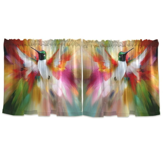 Vibrant Hummingbird Art Tier Curtains for Kitchen 57x24 Inch Semi Sheer Light Filtering Half Window Curtains 2 Panels