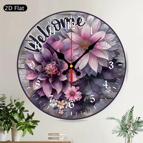Vibrant Hummingbird Hibiscus Welcome Round Wall Clock Silent Tropical Floral Decor
