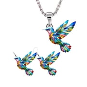 Vibrant Hummingbird Necklace and Earrings Handmade Jewelry Set Trendy Womens Accessories Gift for Mother Daughter