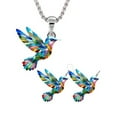 thumbnail image 1 of Vibrant Hummingbird Necklace and Earrings Handmade Jewelry Set Trendy Women's Accessories Gift for Mother Daughter, 1 of 8