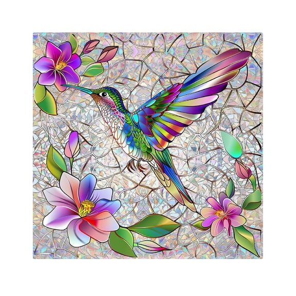 Vibrant Hummingbird Stained Glass Window Film, Decorative Privacy Film for Home & Office, 11.6x11.6 Inches, Easy Apply & Remove, Reusable