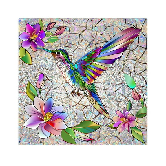 Vibrant Hummingbird Stained Glass Window Film, Decorative Privacy Film for Home & Office, 24x36 Inches