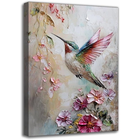 Vibrant Hummingbird Wall Art, Wood Framed Canvas Paintings Printed Posters, Abstract Flower Bird Artwork, Wall Decor For Living Room Bedroom Office, Modern Interior Decor, Unique Gifts