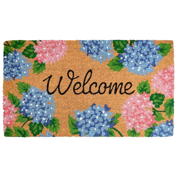 Vibrant Hydrangea Floral Door Mat Outdoor Doormat For Spring Summer Welcome Mat Coir Durable Entrance Floor Decor Outdoor Rug Pink 24*16 In