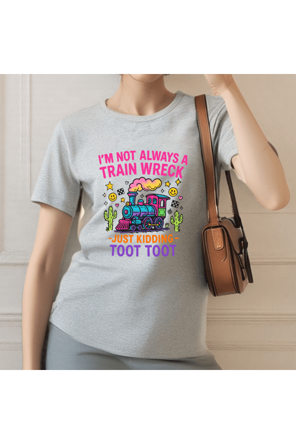 Women's Plus Size S-5XL Graphic T-Shirt, Vibrant Train Wreck Meme Print Casual Top, Trendy Streetwear Tees, S-5XL