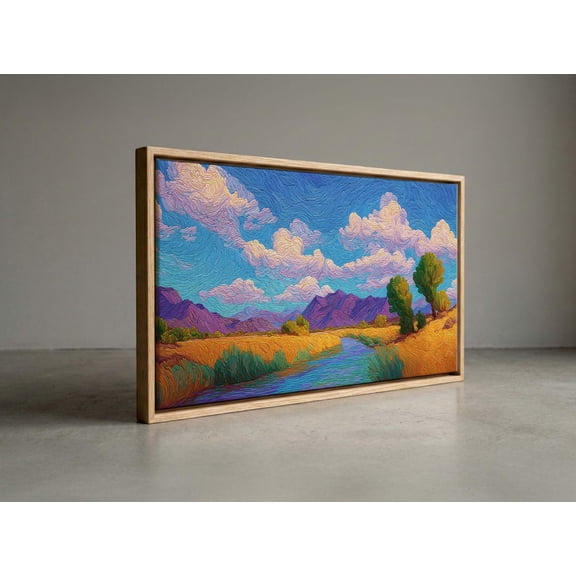 Vibrant Impressionist Valley River Mountain Portrait Decor Unframed Paper Print