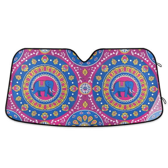 Vibrant Indian Elephant Car Windshield Sun Shade Foldable Car Front Window Visor Heat and UV Protection 57x31.5