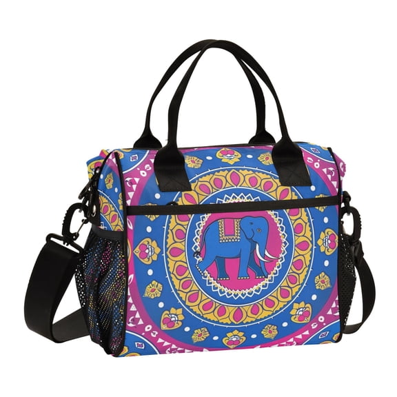 Vibrant Indian Elephant Lunch Bag Insulated Lunch Box Leakproof Reusable Cooler Tote Adjustable Shoulder Strap for Men Women 9L