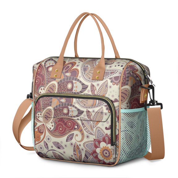 Vibrant Indian Tribal Lunch Tote - Large Leakproof Insulated Cooler Bag with Multi-Pocket Storage, Ideal for Travel & Outdoor Activities