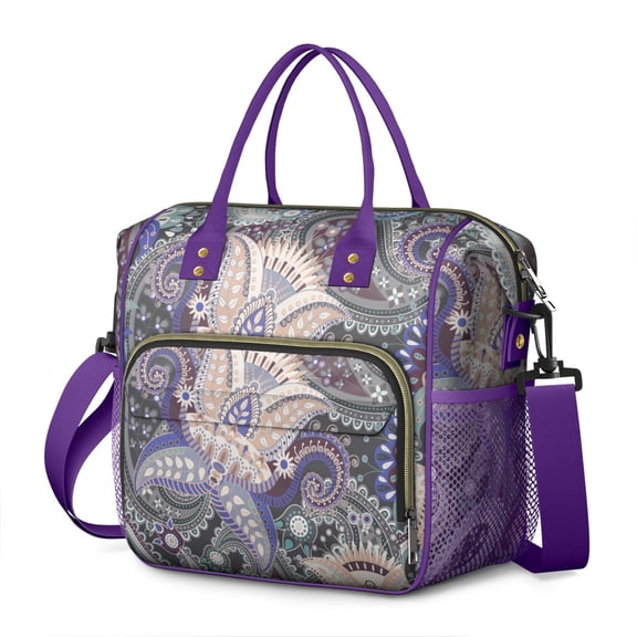 Vibrant Indian Tribal Lunch Tote - Large Leakproof Insulated Cooler Bag with Multi-Pocket Storage, Ideal for Travel & Outdoor Activities