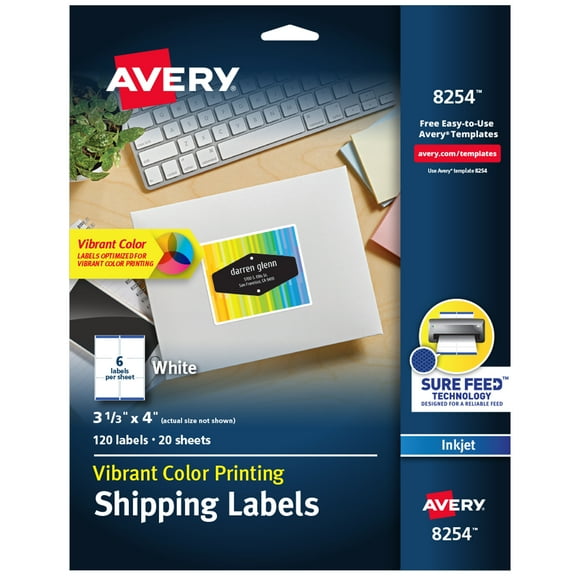 Vibrant Inkjet Color-Print Labels W/ Sure Feed, 3 1/3 X 4, Matte White, 120/pk | Bundle of 5 Packs