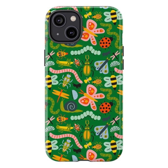 Vibrant Insect Pattern Phone Case, Colorful Bugs and Caterpillars Design iPhone Cover, Playful Nature Artwork for iPhone 17 16 15 14 13 12 11 Plus Pro Max Mini