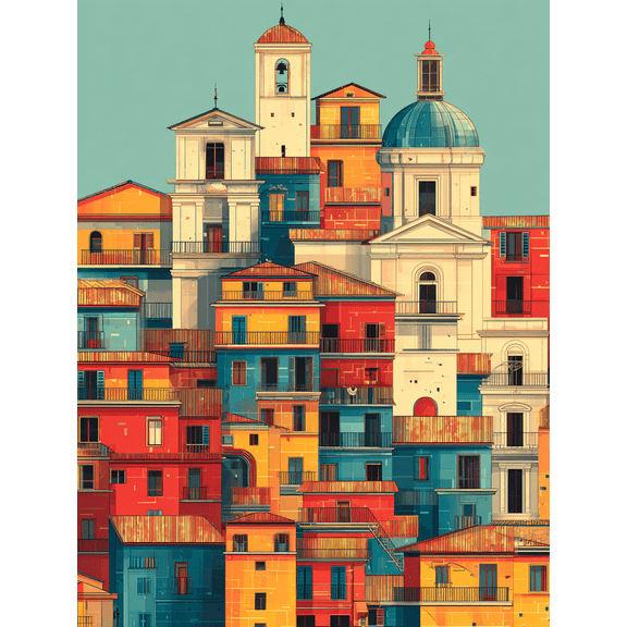 Vibrant Italian Townscape Canvas Print Wall Art for Living Room Bedroom Office Kitchen Hallway Entryway Dining Room Apartment Decor
