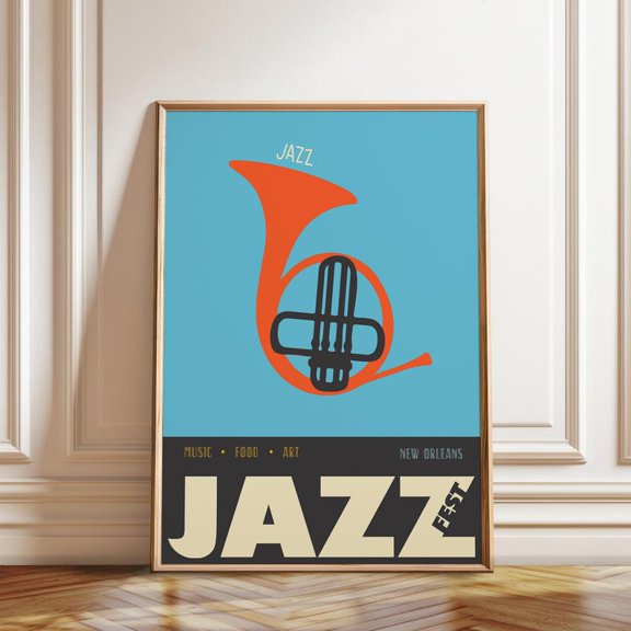 Vibrant Jazz Festival Mid Century Wall Art Print, Unframed Paper Poster 8x10in