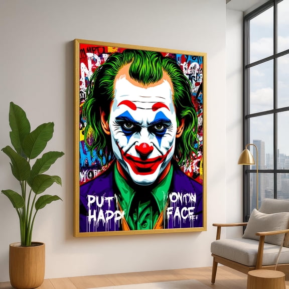 Vibrant Joker Portrait, Colorful Clown Face Wall Art, Pop Art Graffiti Style Decoration, Modern Home Print, Bold Character UNFRAMED Poster, Wall Art for Decor, Present, 8x12