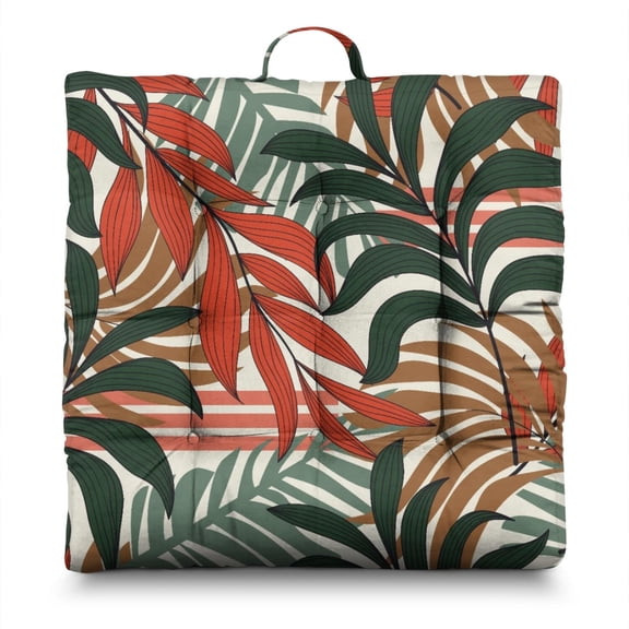 Vibrant Jungle Pillow – 22x22 Inch Square Meditation Cushion, Dutch Velvet, High-Contrast Foliage (Bold Statement Piece)