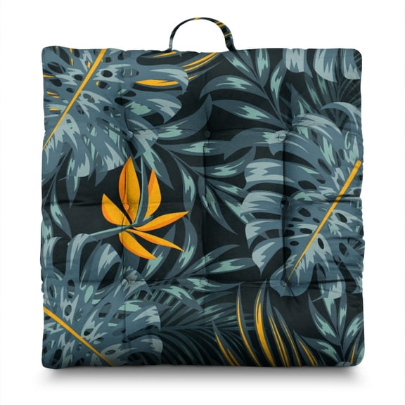 Vibrant Jungle Pillow&nbsp;– 22x22 Inch Square Meditation Cushion, Dutch Velvet, High-Contrast Foliage (Bold Statement Piece)