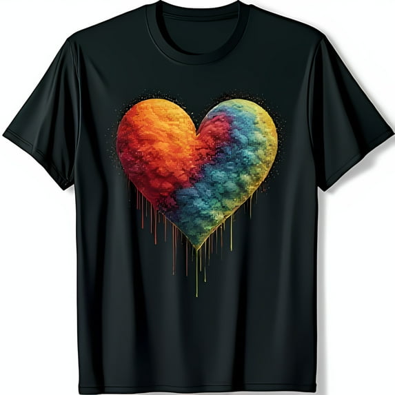 Vibrant Kaleidoscope Heart Graphic Black T-Shirt Bold Love & Passion Design