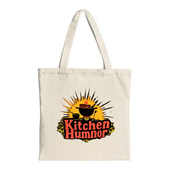 Vibrant Kitchen Humour Tote Bag - Bold Red Text Pot & Ladle Illustration Radiant Yellow Background Perfect for Shopping & Travel