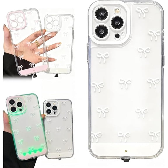 Vibrant LED Bowknot Phone Case – Built-in Color-Changing Light Up Case for iPhone 11-17 Series, Incoming Call Flash & Sound Activation, Coquette Style
