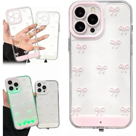 Vibrant LED Bowknot Phone Case – Built-in Color-Changing Light Up Case for iPhone 11-17 Series, Incoming Call Flash & Sound Activation, Coquette Style
