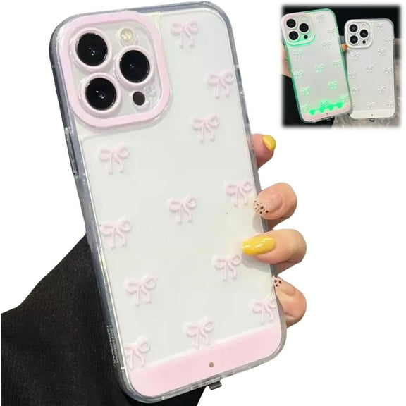 Vibrant LED Bowknot Phone Case, Built-in LED Colorful Glowing Cell Phone Cover for Women, Incoming Call LED Flash Light-Up Case for Phones 11/12/13/14/15/16/17 Pro/Pro Max