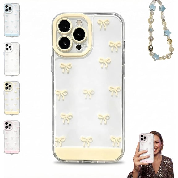 Vibrant LED Bowknot Phone Case, Built-in LED Colorful Glowing Cell Phone Cover for iPhone 11/12/13/14/15/16/17 Pro/Pro Max, Incoming Call Flash, Raised Bezel for Parties & Daily (13,Yellow)