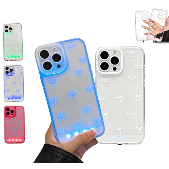 Vibrant LED Bowknot Phone Case, Built-in LED Phone Case, Incoming Call Flash Light Up Phone Case for iPhone 13/14/15/16/17 Pro/Plus/Pro Max