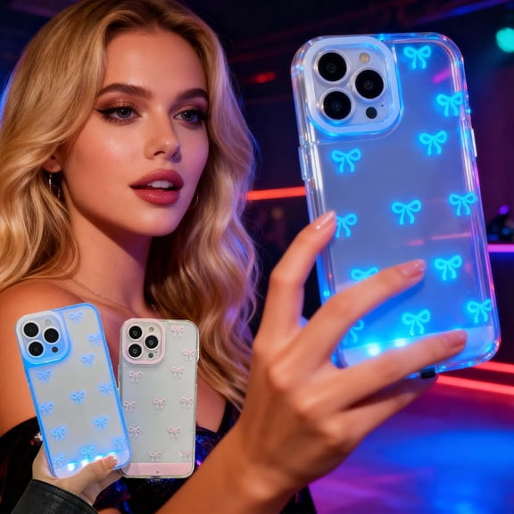 Vibrant LED Bowknot Phone Case,Built-in Light Up Phone Case, Fashion LED Flash Protective Cover for Phone X/11/12/13/14/15/16/17, Perfect for Parties and Daily Use