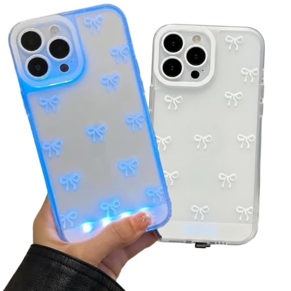 Vibrant LED Bowknot Phone Case, Light Up Phone Case,Compatible with iPhone 11/12/13/14/15/16/17 Pro/Pro Max/Plus, Stylish Protective Cover, Unique Design