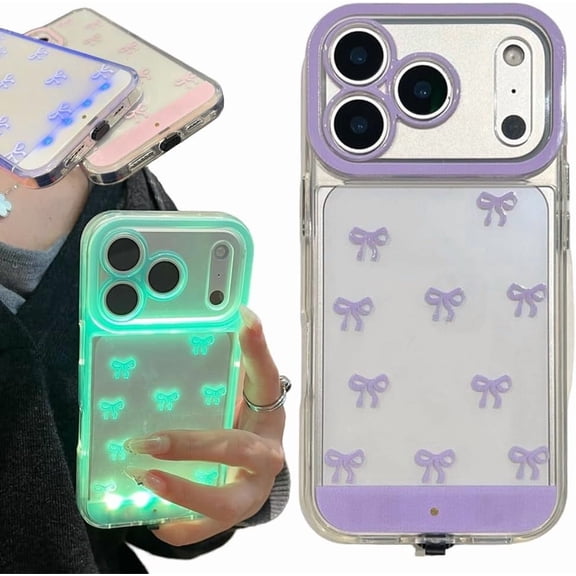 Vibrant LED Bowknot Phone Case for iPhone 17/16/15/14/13 Pro Max, Built-in Colorful Glowing Cover with Multiple Flash Modes