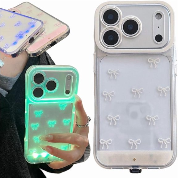 Vibrant LED Bowknot Phone Case for iPhone 17/16/15/14/13 Pro Max, Built-in Colorful Glowing Cover with Multiple Flash Modes