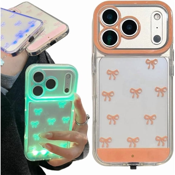 Vibrant LED Bowknot Phone Case for iPhone 17/16/15/14/13 Pro Max, Built-in Colorful Glowing Cover with Multiple Flash Modes