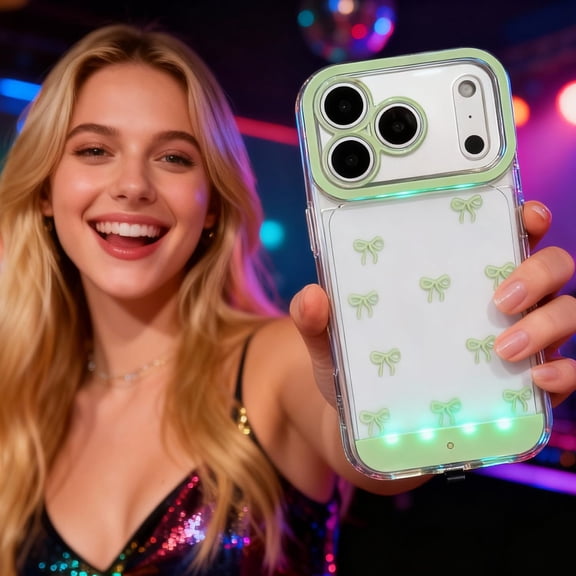 Vibrant LED Bowknot Phone Case for iPhone 16-17 Pro Max, Built-in Light-Up Phone Case, Fashion LED Flash Protective Cover, Perfect for Parties and Daily Use