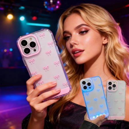 Vibrant LED Bowknot Phone Case for iPhone 16-17 Pro Max, Built-in Light-Up Phone Case, Fashion LED Flash Protective Cover, Perfect for Parties and Daily Use