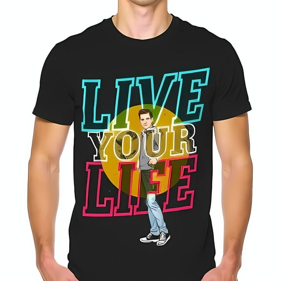 Vibrant 'LIVE YOUR LIFE' Black T-Shirt - Retro Design with Colorful Graphics & Confident Illustration