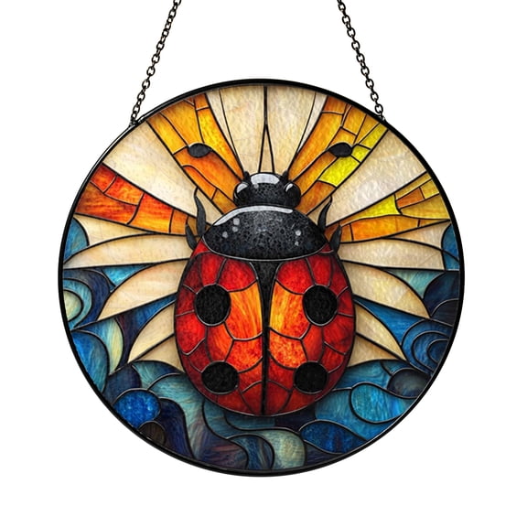 Vibrant Ladybug Stained Glass Window Hanging, Insect-Themed Home Decor, Unique Gift Idea for Spring Nature Fans